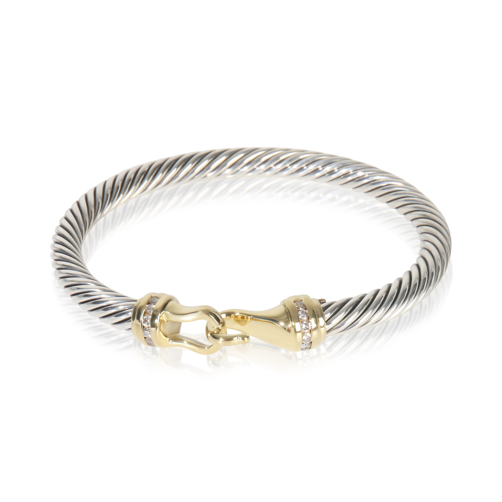 David Yurman Yellow Gold & Sterling Silver Diamond Cable Buckle Bracelet